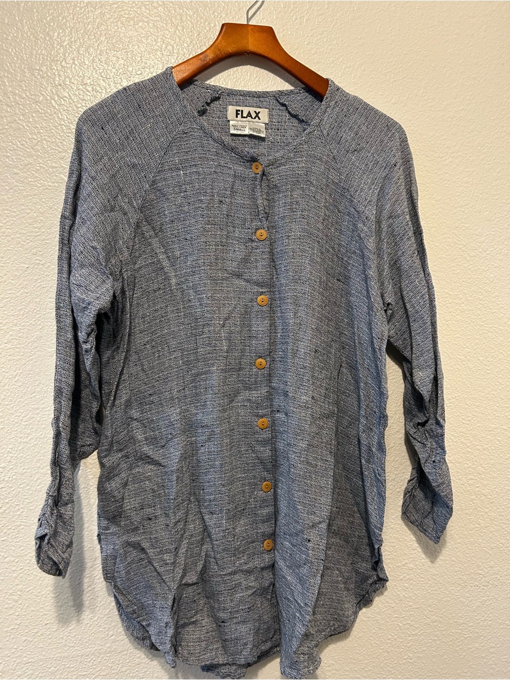 Flax Woman Tunic Heathered Blue Button-Down Long Sleeve Shirt